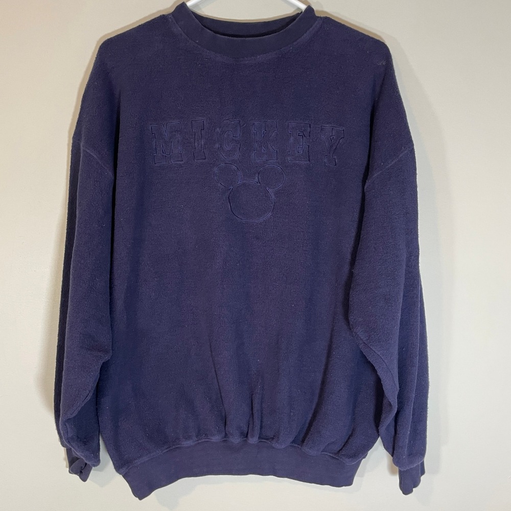 VTG Mickey & Co Navy Blue Fleece Embroidered Mickey Mouse Sweatshirt 90s Large